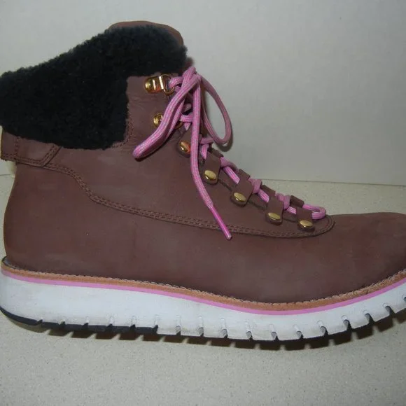 Cole Haan Sz 9 Womens Grand Explore Boot Waterproof Shearling Hiker Wedge Suede - Picture 9 of 11